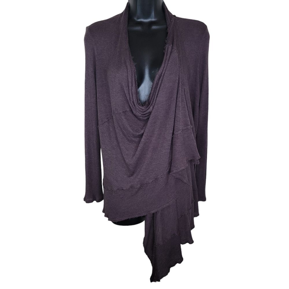 Bordeaux Anthropologie asymmetric modal cashmere blend cardigan size Large